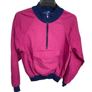 Powdershirt Kid's Jacket 11/12 Fuschia Navy Large Front Pocket Quarter Zip Used